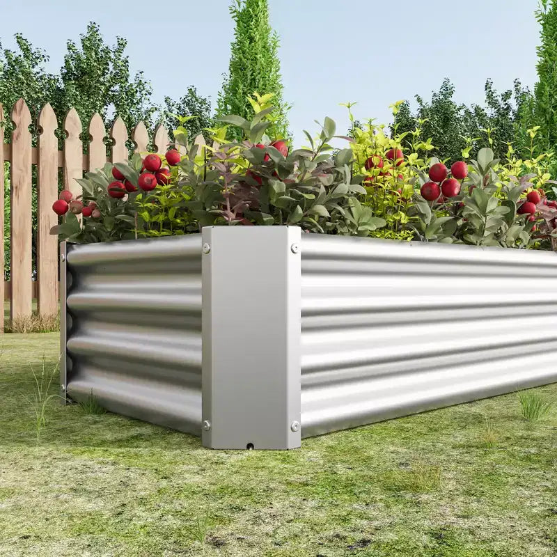 Carré potager surélevé en métal argenté 4 x 2 x 1 pour légumes, herbes et fleurs pour patio, balcon, porche, entrée, étagère de présentation
