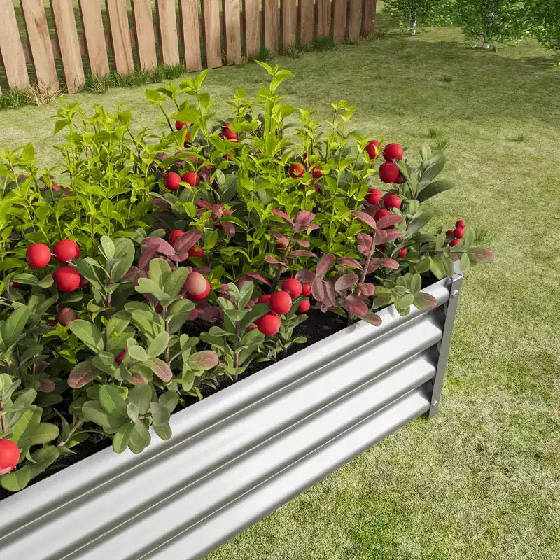 Carré potager surélevé en métal argenté 4 x 2 x 1 pour légumes, herbes et fleurs pour patio, balcon, porche, entrée, étagère de présentation