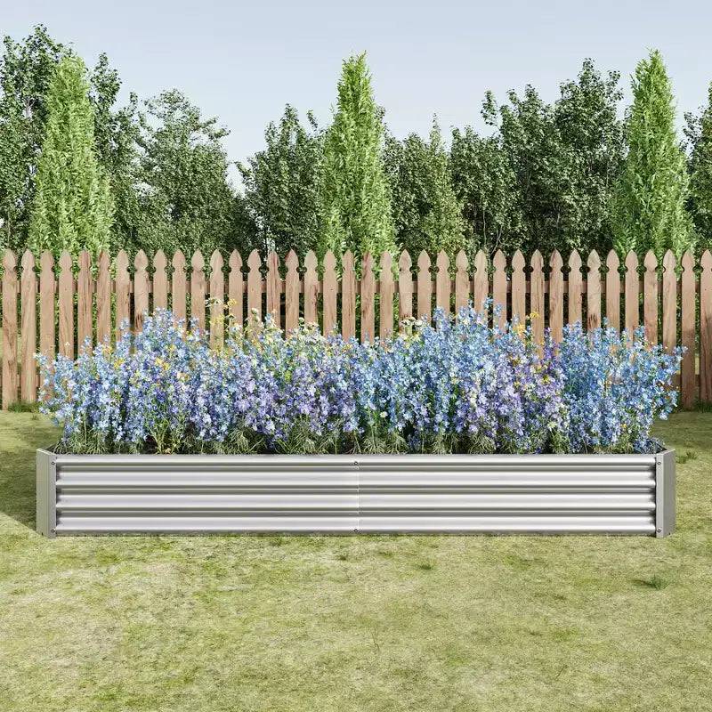 7,6x3,7x0,98 Carré potager surélevé en métal argenté pour légumes, herbes et fleurs pour balcon, porche, entrée ou étagère de présentation