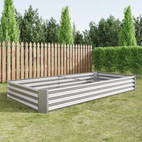 7,6x3,7x0,98 Carré potager surélevé en métal argenté pour légumes, herbes et fleurs pour balcon, porche, entrée ou étagère de présentation