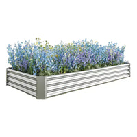 7,6x3,7x0,98 Carré potager surélevé en métal argenté pour légumes, herbes et fleurs pour balcon, porche, entrée ou étagère de présentation