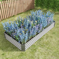 7,6x3,7x0,98 Carré potager surélevé en métal argenté pour légumes, herbes et fleurs pour balcon, porche, entrée ou étagère de présentation