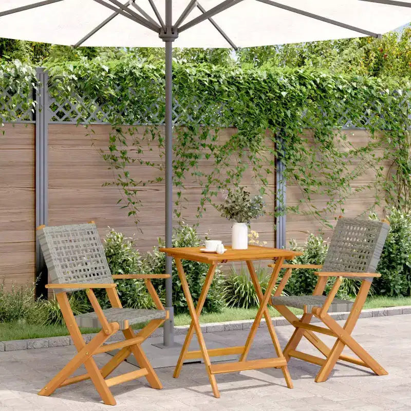 vidaXL Ensemble de bistro Bois d'acacia massif, rotin PE Moyen Pliable