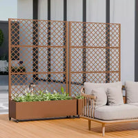 Jardinière à treillis avec écran d'intimité en métal et carré potager surélevé, jardinière sur pied avec écran d'intimité, roulettes verrouillables, jardinière mobile d'intérieur et d'extérieur