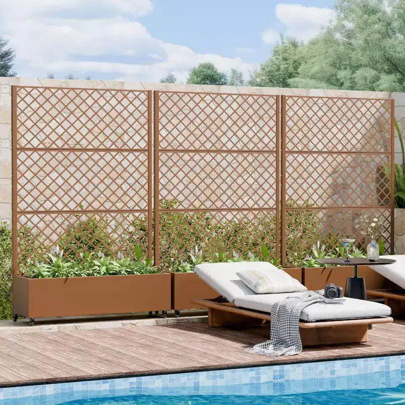 Jardinière à treillis avec écran d'intimité en métal et carré potager surélevé, jardinière sur pied avec écran d'intimité, roulettes verrouillables, jardinière mobile d'intérieur et d'extérieur