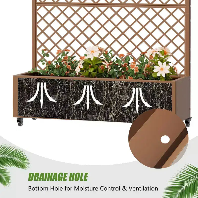 Jardinière à treillis avec écran d'intimité en métal et carré potager surélevé, jardinière sur pied avec écran d'intimité, roulettes verrouillables, jardinière mobile d'intérieur et d'extérieur
