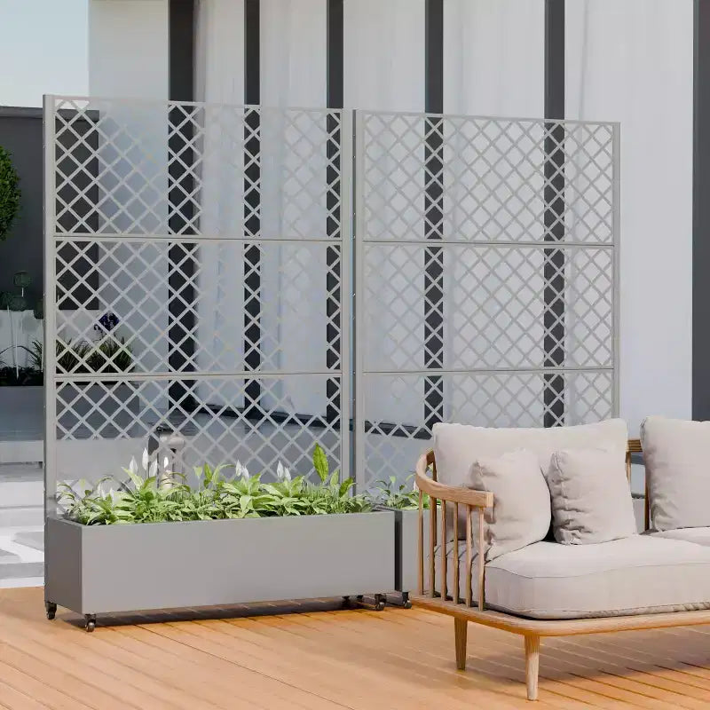 Jardinière à treillis avec écran d'intimité en métal et carré potager surélevé, jardinière sur pied avec écran d'intimité, roulettes verrouillables, jardinière mobile d'intérieur et d'extérieur