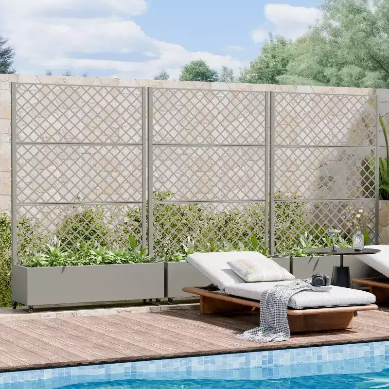 Jardinière à treillis avec écran d'intimité en métal et carré potager surélevé, jardinière sur pied avec écran d'intimité, roulettes verrouillables, jardinière mobile d'intérieur et d'extérieur