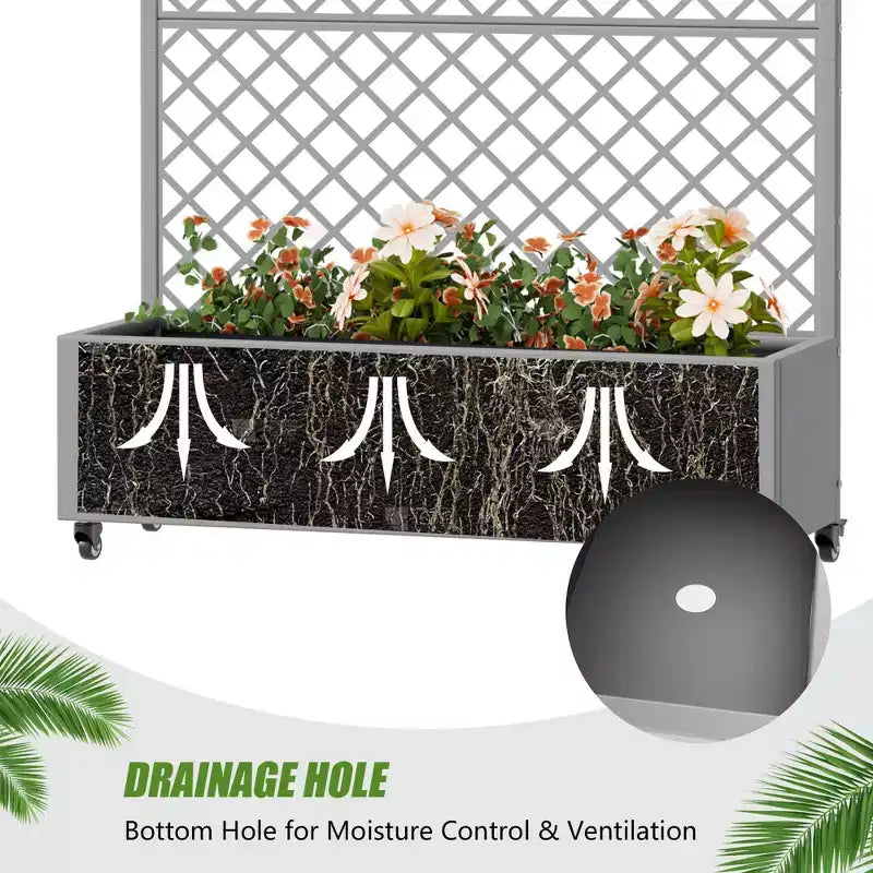 Jardinière à treillis avec écran d'intimité en métal et carré potager surélevé, jardinière sur pied avec écran d'intimité, roulettes verrouillables, jardinière mobile d'intérieur et d'extérieur