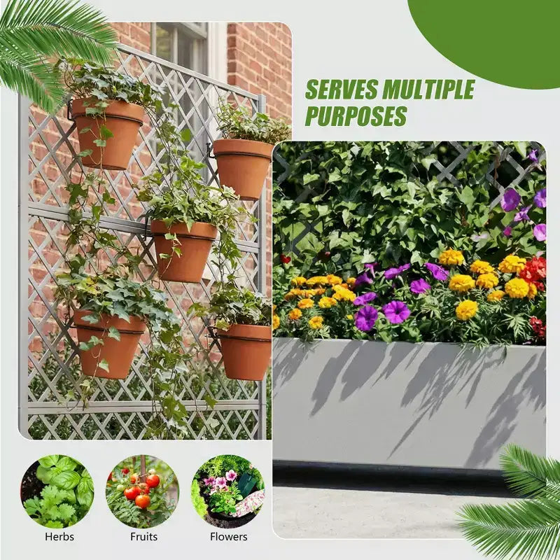Jardinière à treillis avec écran d'intimité en métal et carré potager surélevé, jardinière sur pied avec écran d'intimité, roulettes verrouillables, jardinière mobile d'intérieur et d'extérieur