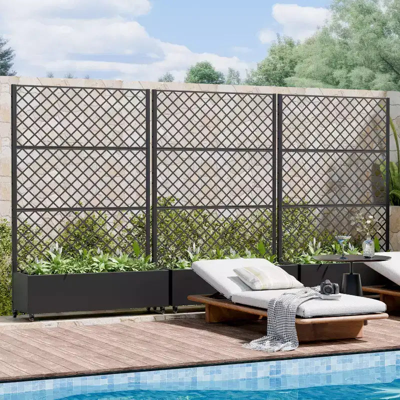Jardinière à treillis avec écran d'intimité en métal et carré potager surélevé, jardinière sur pied avec écran d'intimité, roulettes verrouillables, jardinière mobile d'intérieur et d'extérieur