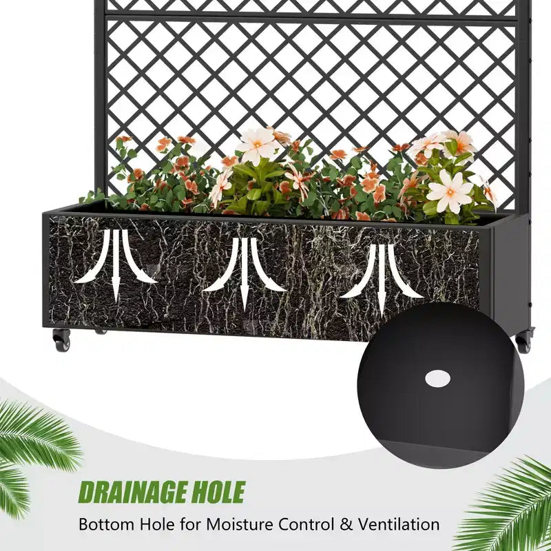Jardinière à treillis avec écran d'intimité en métal et carré potager surélevé, jardinière sur pied avec écran d'intimité, roulettes verrouillables, jardinière mobile d'intérieur et d'extérieur