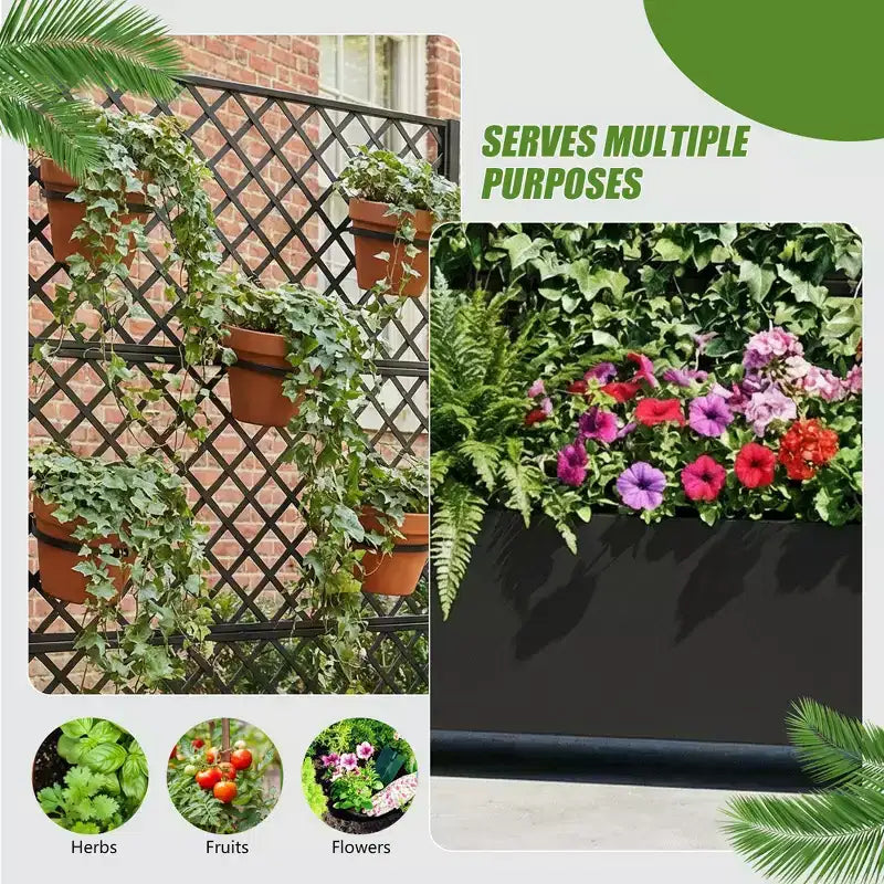 Jardinière à treillis avec écran d'intimité en métal et carré potager surélevé, jardinière sur pied avec écran d'intimité, roulettes verrouillables, jardinière mobile d'intérieur et d'extérieur