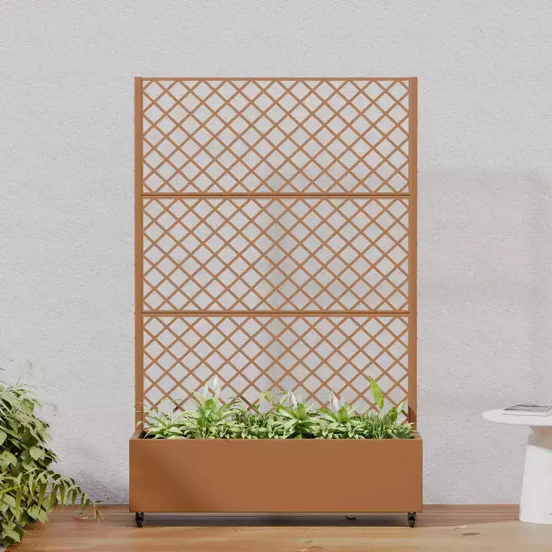 Jardinière à treillis avec écran d'intimité en métal et carré potager surélevé, jardinière sur pied avec écran d'intimité, roulettes verrouillables, jardinière mobile d'intérieur et d'extérieur