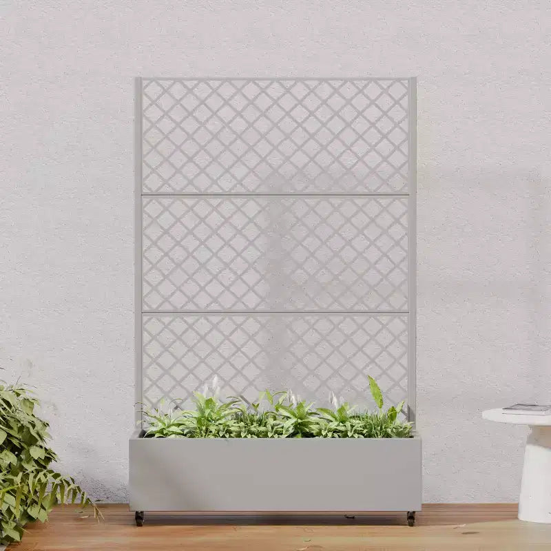 Jardinière à treillis avec écran d'intimité en métal et carré potager surélevé, jardinière sur pied avec écran d'intimité, roulettes verrouillables, jardinière mobile d'intérieur et d'extérieur