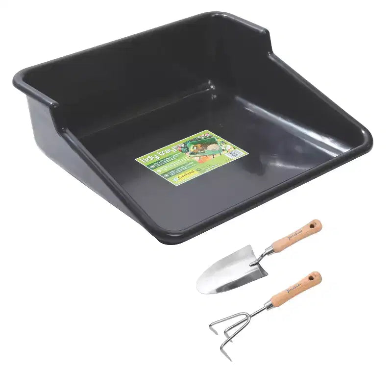 Garden Tidy Tray Gardening Set with Stainless Steel Hand Tools & Bamboo Handles, Multiple Tool Options & Colors