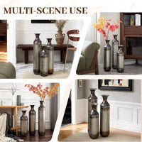 NAYSAYE Lot de 3 vases de sol en métal en forme de goutte, vases décoratifs modernes émaillés pour une décoration intérieure élégante, or et blanc, 21.25*7.8*30.9
