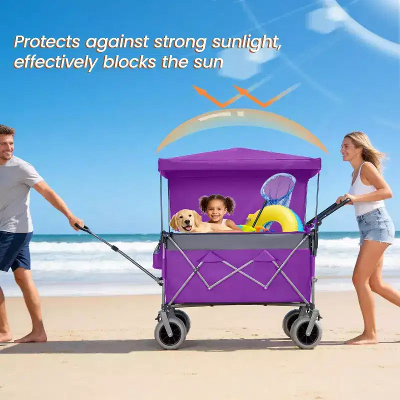 Chariot pousser-tirer multifonctionnel avec auvent et pneus de plage 9x4, poignée rotative, capacité 480 lbs 300L