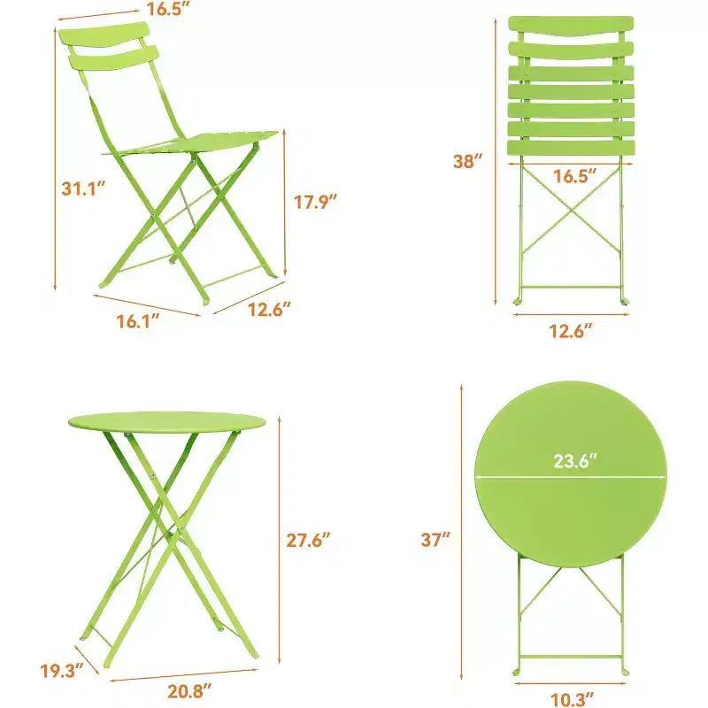 GustoWave Ensemble bistrot pliable 3 pièces en métal avec table ronde et 2 chaises
