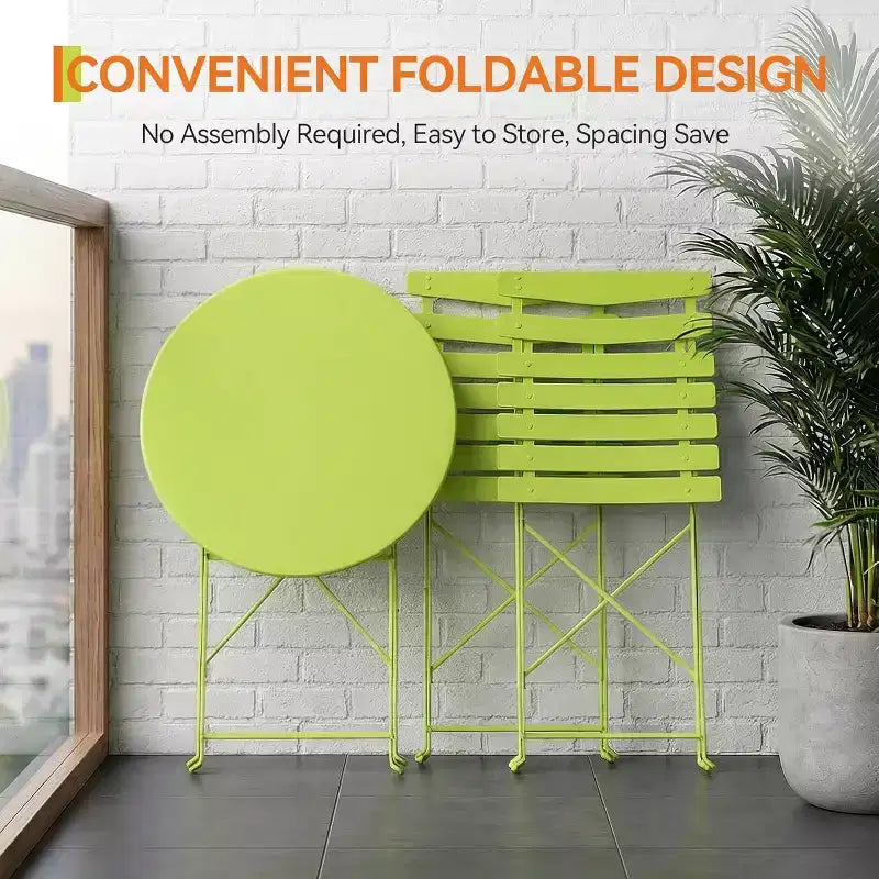 GustoWave Ensemble bistrot pliable 3 pièces en métal avec table ronde et 2 chaises