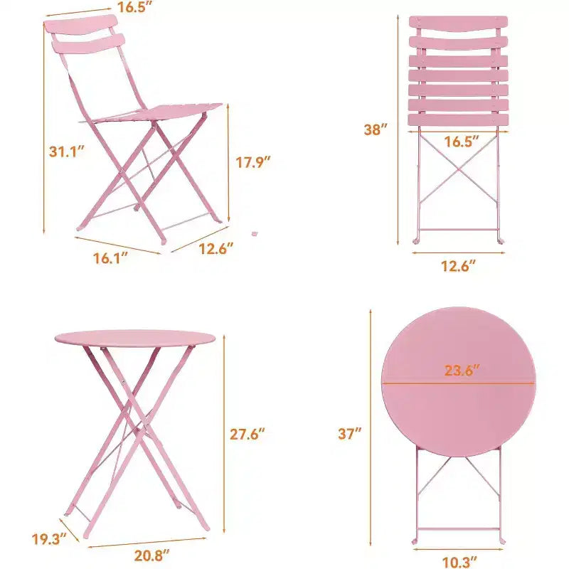 GustoWave Ensemble bistrot pliable 3 pièces en métal avec table ronde et 2 chaises