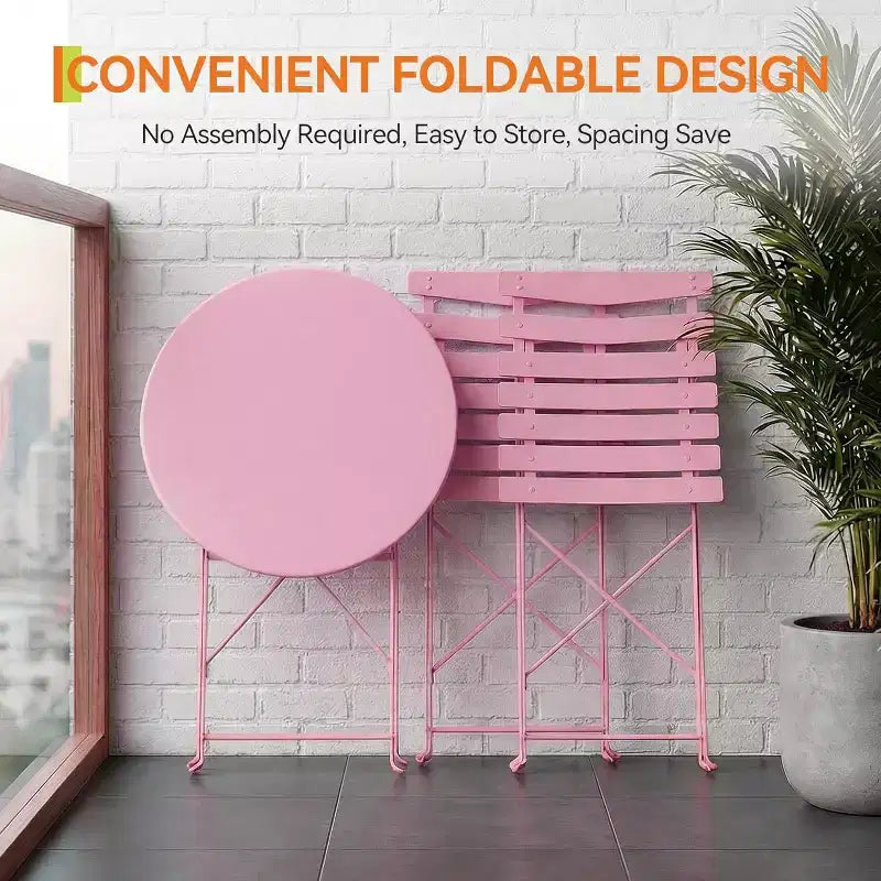 GustoWave Ensemble bistrot pliable 3 pièces en métal avec table ronde et 2 chaises