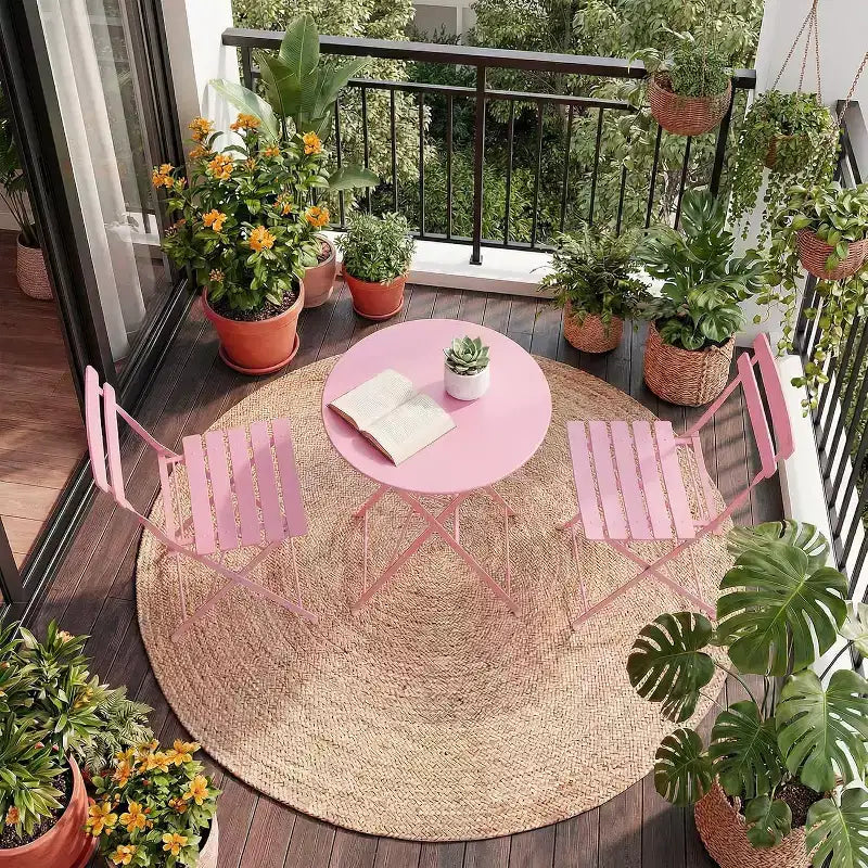 GustoWave Ensemble bistrot pliable 3 pièces en métal avec table ronde et 2 chaises