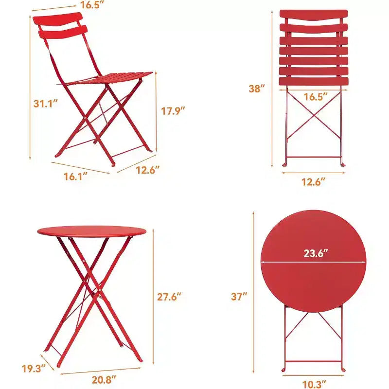 GustoWave Ensemble bistrot pliable 3 pièces en métal avec table ronde et 2 chaises