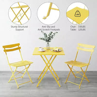 GustoWave Ensemble bistrot pliable 3 pièces en métal avec table ronde et 2 chaises