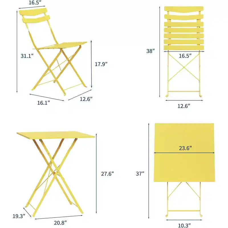 GustoWave Ensemble bistrot pliable 3 pièces en métal avec table ronde et 2 chaises