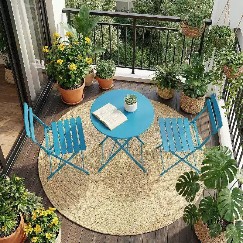 GustoWave Ensemble bistrot pliable 3 pièces en métal avec table ronde et 2 chaises