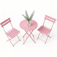 GustoWave Ensemble bistrot pliable 3 pièces en métal avec table ronde et 2 chaises