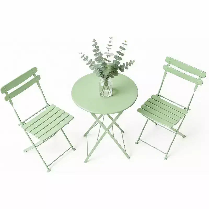 GustoWave Ensemble bistrot pliable 3 pièces en métal avec table ronde et 2 chaises