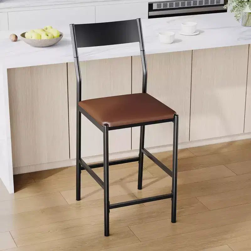 Tabourets de bar modernes en similicuir PU, hauteur comptoir 24 po, dossier incurvé et repose-pied, rembourrés, capacité 300 lb pour bureau à domicile