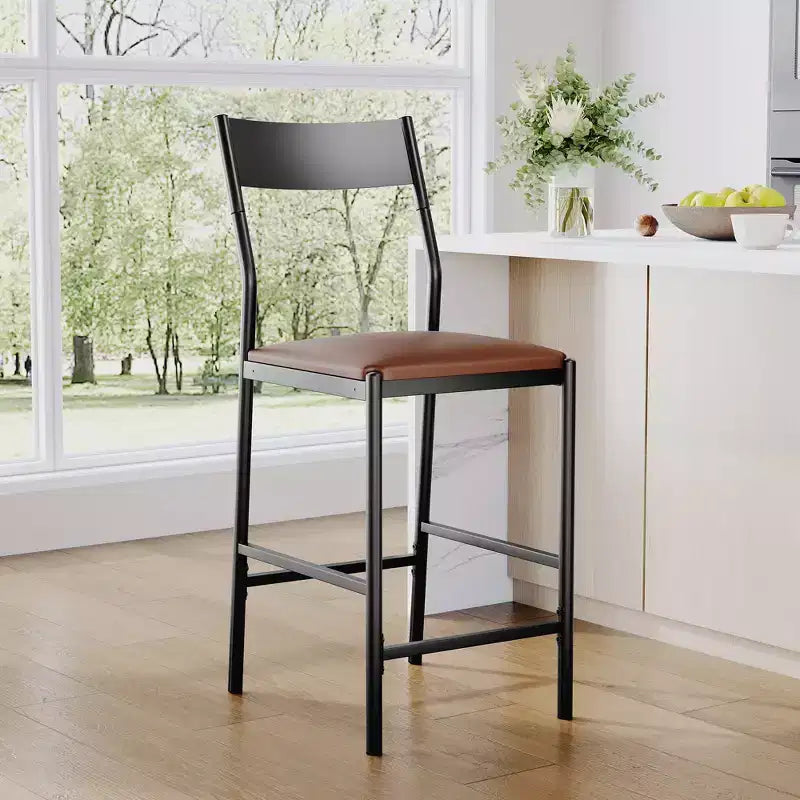 Tabourets de bar modernes en similicuir PU, hauteur comptoir 24 po, dossier incurvé et repose-pied, rembourrés, capacité 300 lb pour bureau à domicile