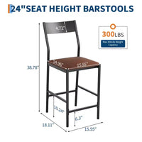 Tabourets de bar modernes en similicuir PU, hauteur comptoir 24 po, dossier incurvé et repose-pied, rembourrés, capacité 300 lb pour bureau à domicile