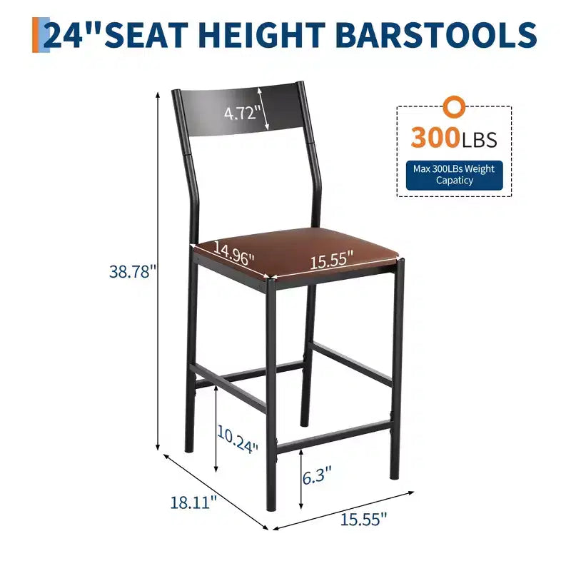 Tabourets de bar modernes en similicuir PU, hauteur comptoir 24 po, dossier incurvé et repose-pied, rembourrés, capacité 300 lb pour bureau à domicile