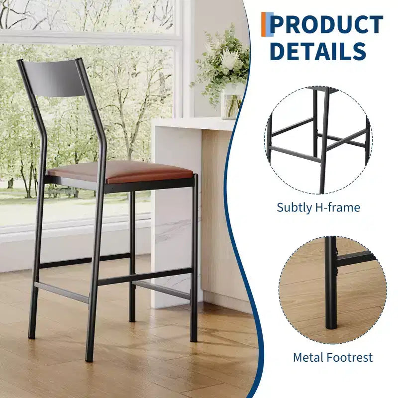 Tabourets de bar modernes en similicuir PU, hauteur comptoir 24 po, dossier incurvé et repose-pied, rembourrés, capacité 300 lb pour bureau à domicile