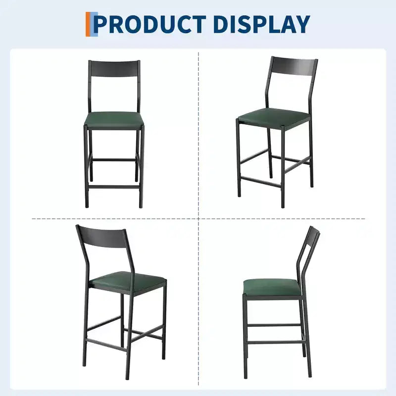 Tabourets de bar modernes en similicuir PU, hauteur comptoir 24 po, dossier incurvé et repose-pied, rembourrés, capacité 300 lb pour bureau à domicile
