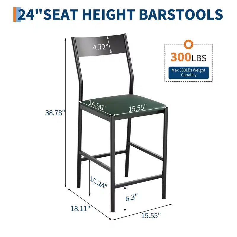Tabourets de bar modernes en similicuir PU, hauteur comptoir 24 po, dossier incurvé et repose-pied, rembourrés, capacité 300 lb pour bureau à domicile