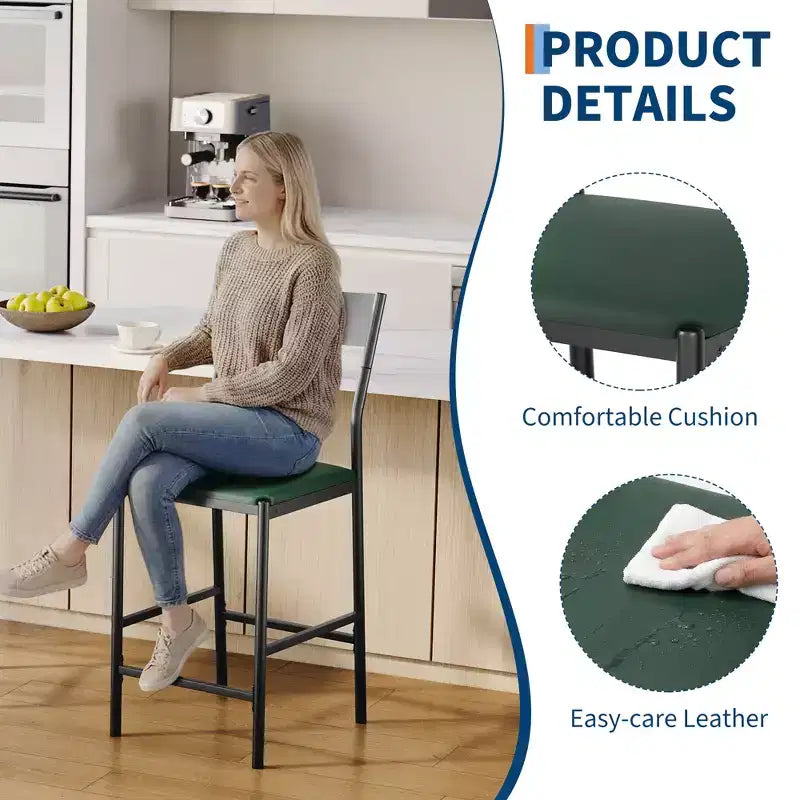 Tabourets de bar modernes en similicuir PU, hauteur comptoir 24 po, dossier incurvé et repose-pied, rembourrés, capacité 300 lb pour bureau à domicile