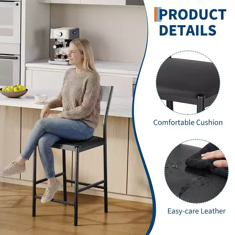 Tabourets de bar modernes en similicuir PU, hauteur comptoir 24 po, dossier incurvé et repose-pied, rembourrés, capacité 300 lb pour bureau à domicile