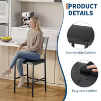 Tabourets de bar modernes en similicuir PU, hauteur comptoir 24 po, dossier incurvé et repose-pied, rembourrés, capacité 300 lb pour bureau à domicile
