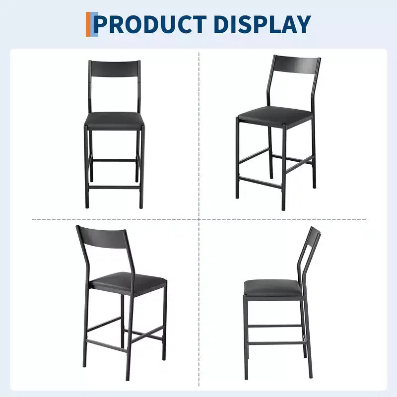 Tabourets de bar modernes en similicuir PU, hauteur comptoir 24 po, dossier incurvé et repose-pied, rembourrés, capacité 300 lb pour bureau à domicile
