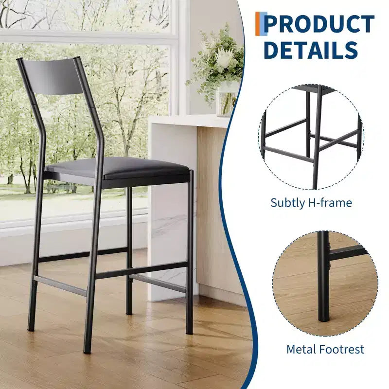 Tabourets de bar modernes en similicuir PU, hauteur comptoir 24 po, dossier incurvé et repose-pied, rembourrés, capacité 300 lb pour bureau à domicile