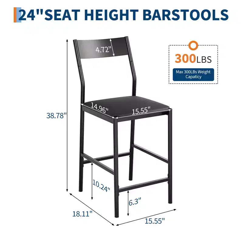 Tabourets de bar modernes en similicuir PU, hauteur comptoir 24 po, dossier incurvé et repose-pied, rembourrés, capacité 300 lb pour bureau à domicile