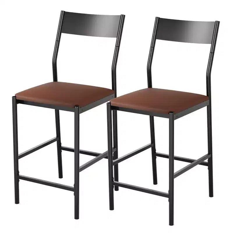 Tabourets de bar modernes en similicuir PU, hauteur comptoir 24 po, dossier incurvé et repose-pied, rembourrés, capacité 300 lb pour bureau à domicile