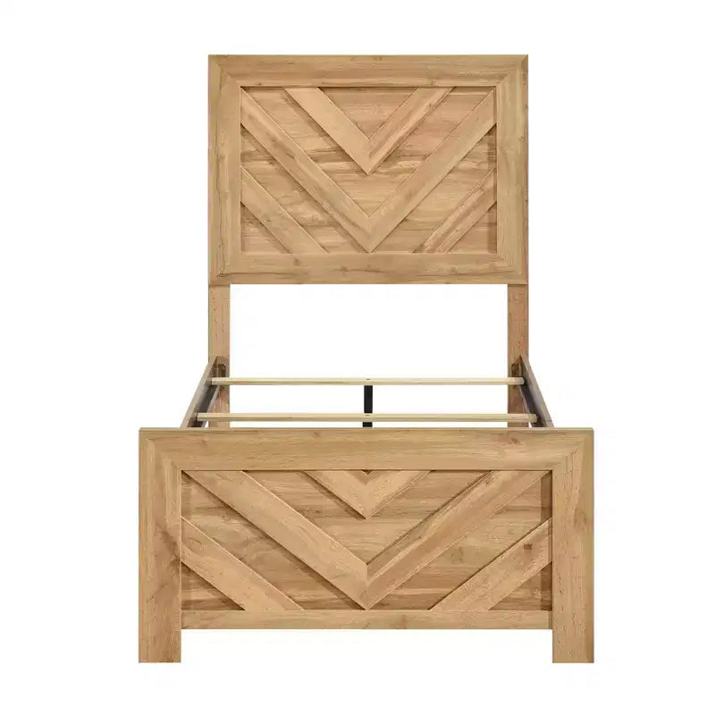 GDFStudio Hudson - Cadre de lit à panneaux en bois rustique avec tête et pied de lit à motif chevron