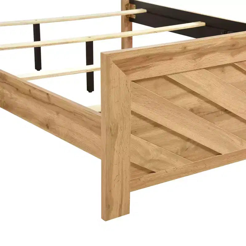 GDFStudio Hudson - Cadre de lit à panneaux en bois rustique avec tête et pied de lit à motif chevron