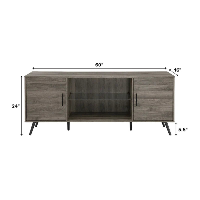 Meuble TV à 2 portes de 60 pouces de style moderne du milieu du siècle Middlebrook
